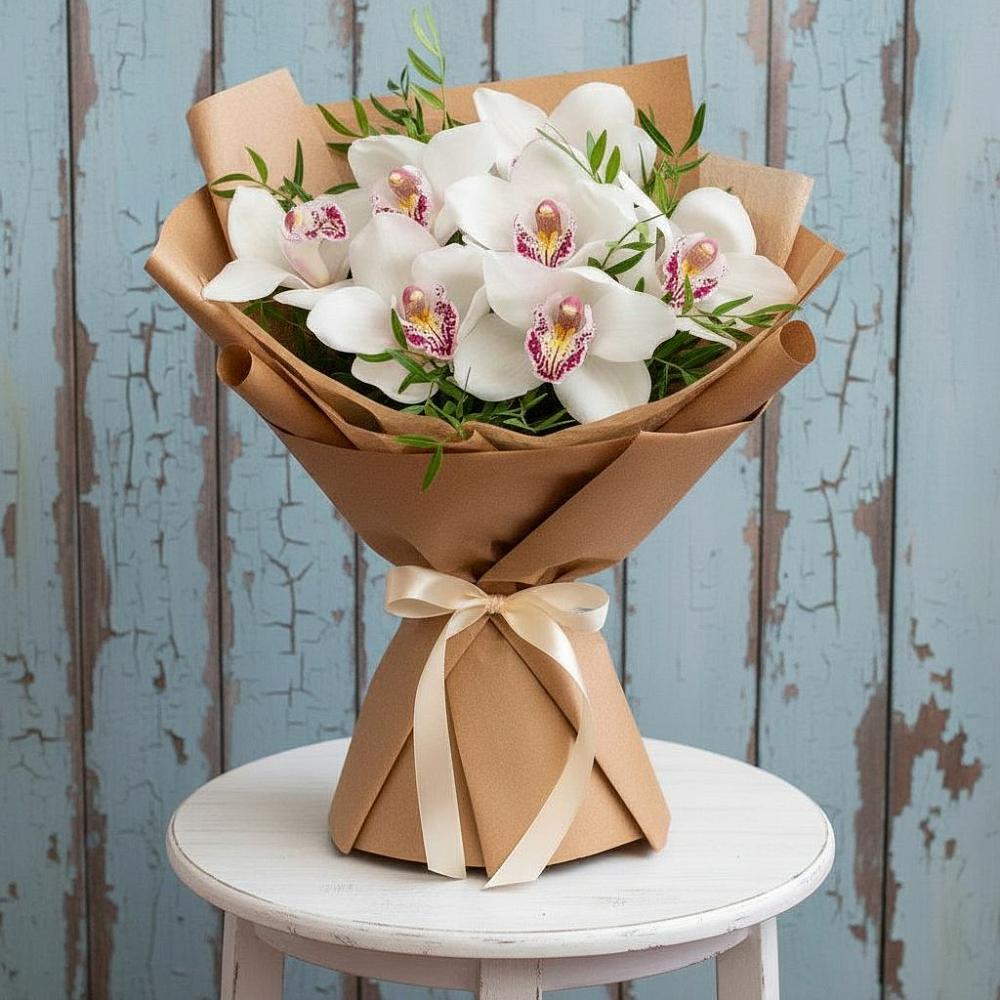 Букет цветов из: Орхидеи и Розы в Новый