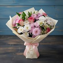 Букет цветов из:  Хризантемы, Альстромерии и Розы в Новый